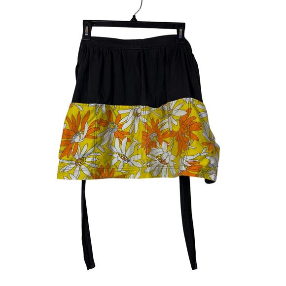 Black Yellow Flower Power Apron with Large Pockets Vintage Handmade One Size - Picture 2 of 12